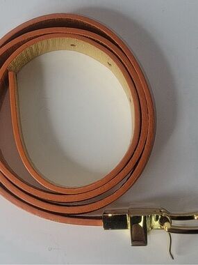 Michael Kors Slim Tan Leather Belt with Gold-Tone Buckle